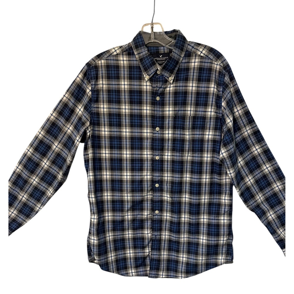 American Eagle Outfitters Mens Plaid Long Sleeve Shirt Classic Fit Blue‎ M